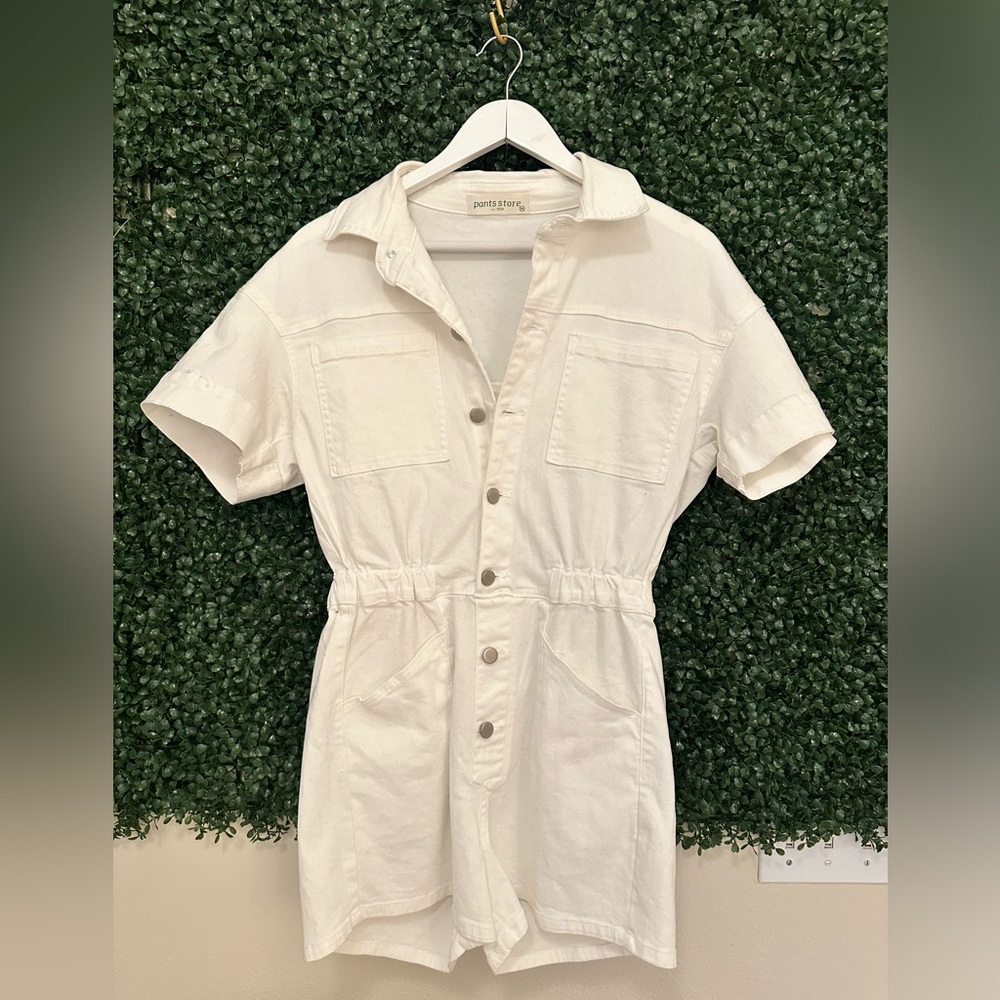 Pants Store - White denim Romper